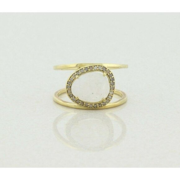 Unbranded Jewelry - Gold over Sterling Silver Moonstone & Diamond Halo Ring Size 10